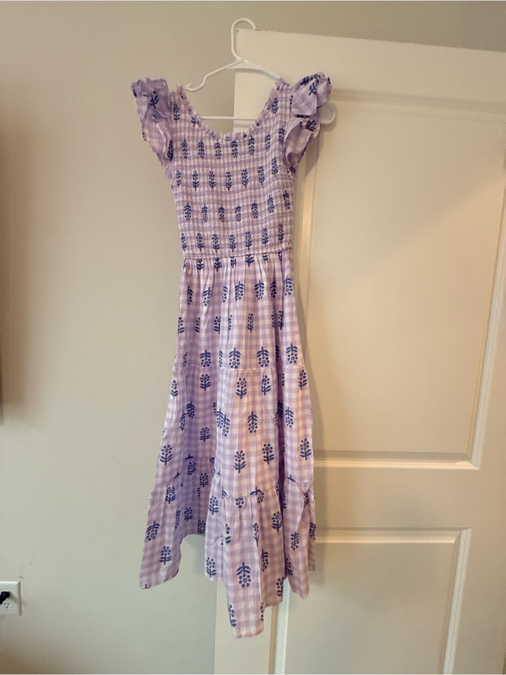 J. Crew Lavender Gingham Floral Smocked Midi Dress - Picture 7 of 8